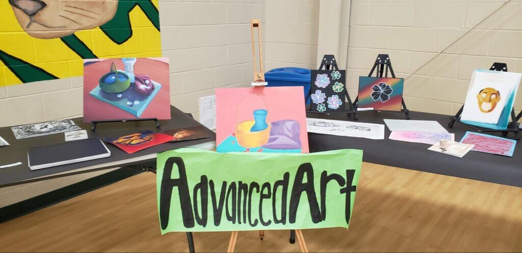 An Advanced Art display at the Will Carleton Academy Spring Concert and Fine Arts Show at school.